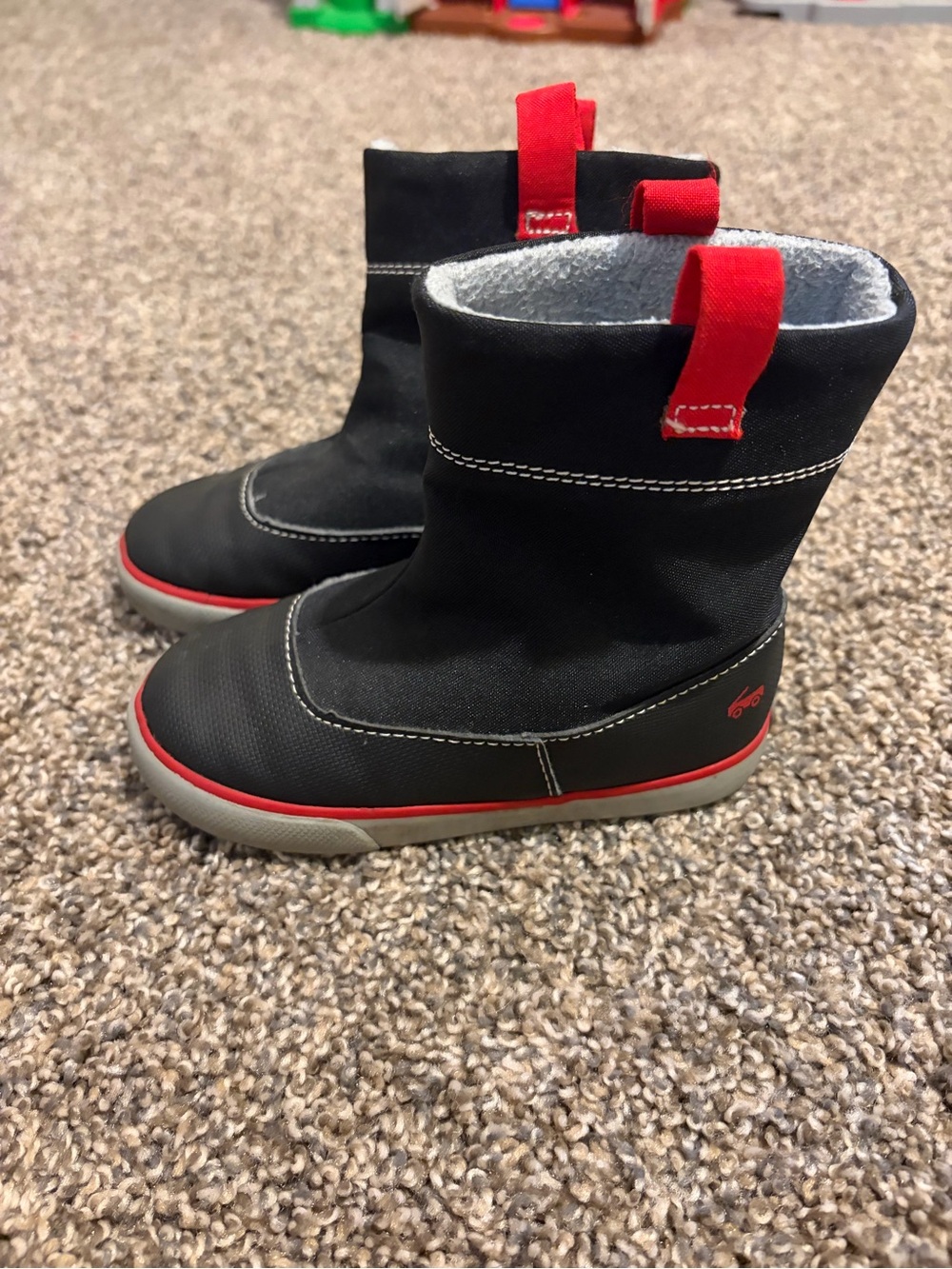 See Kai Run Black Winter Pull-On Boots with Red Accents